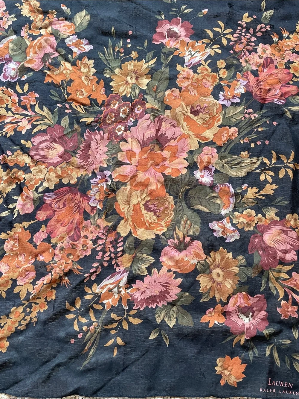 Ralph Lauren floral Black Vibrant scarf 20x20 Inches